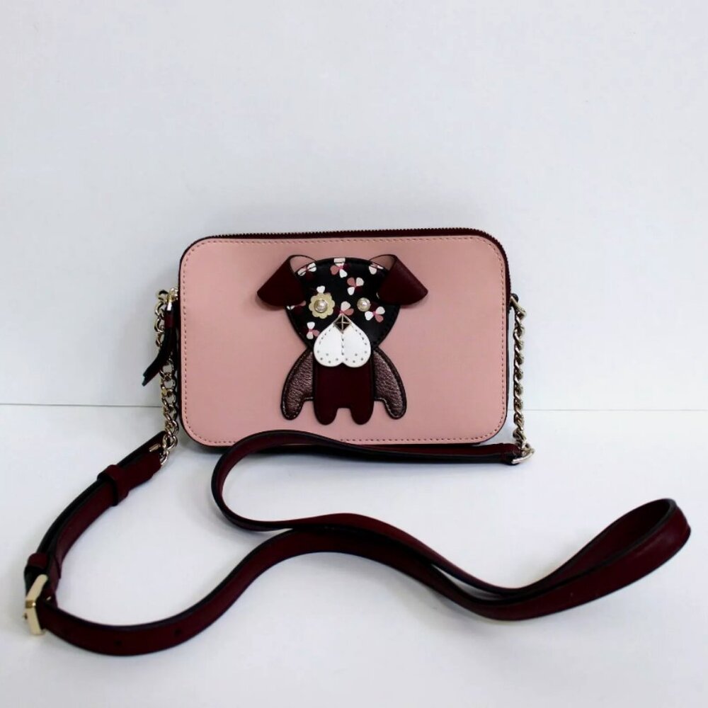 kate spade Floral Pup Cherrywood Double Zip Small Crossbody Bag Purse - Picture 10 of 15